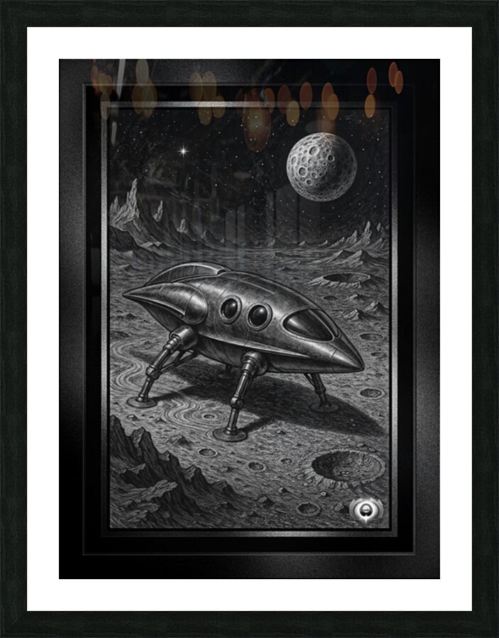 Retro Illustration Of Space Exploration Astounding AI Concept Art by Xzendor7 Picture Frame print