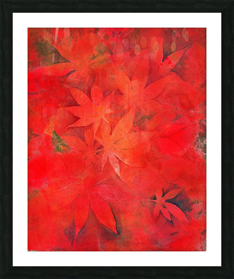 Red maple leaves acylic painting Picture Frame print