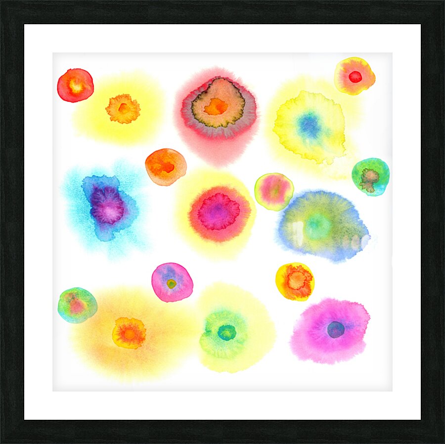 Colorful dots floating watercolor painting Picture Frame print