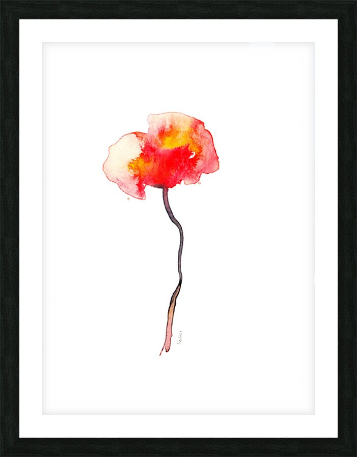 single poppy watercolor painting  Picture Frame print