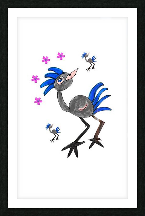 Abstract Blue Doodle Bird Picture Frame print
