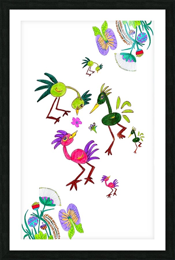 Abstract Doodle Cute Birds Picture Frame print