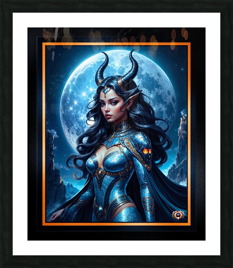 Portrait Of Pyralia The Moonlit Horned Sentinel Stunning AI Concept Art by Xzendor7 Picture Frame print