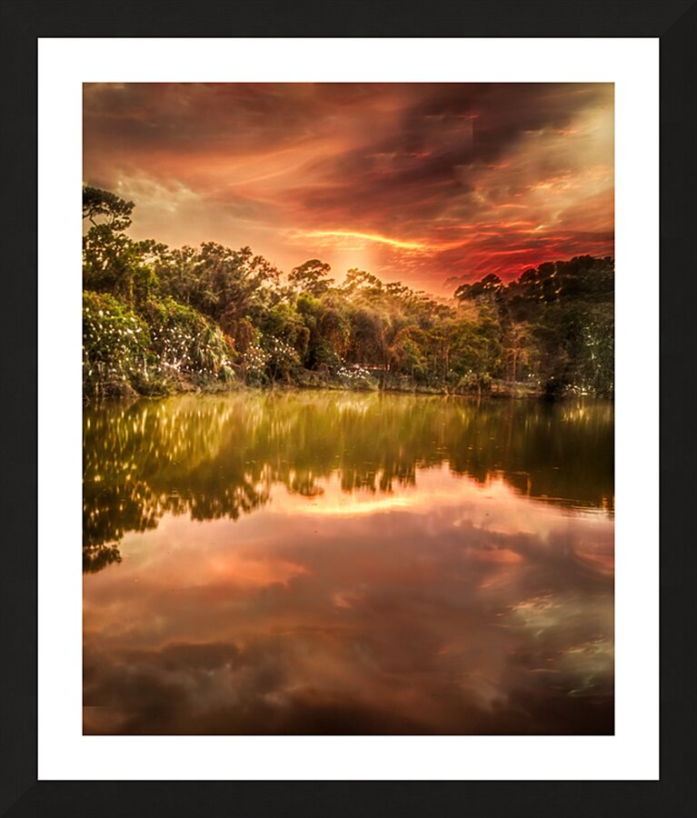 Fiery Sunset Over Tranquil Waters Picture Frame print