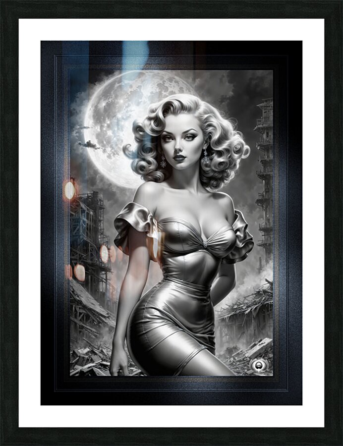 Stunning Atomic Age Moonlit Portrait Of The Resilient Asteria Gorgeous AI Concept Art by Xzendor7 Picture Frame print