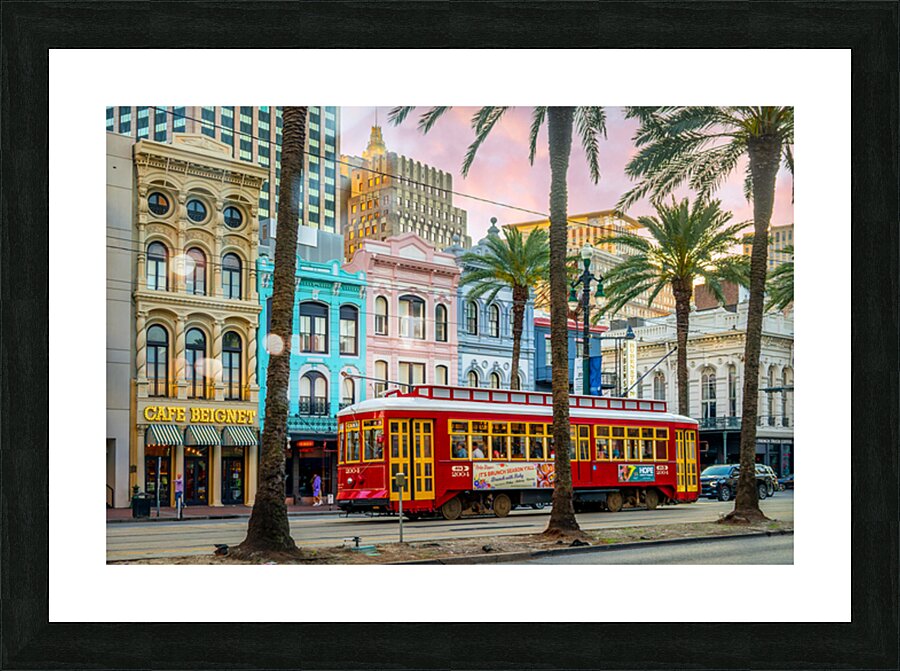 Streetcar and colorful buildings New Orleans Louisiana Picture Frame print