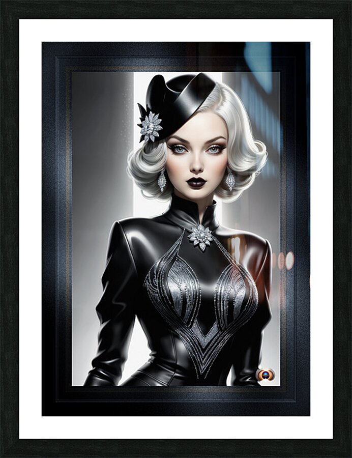 Art Deco Noir Glamour Portrait Of Isabella Fiorella Gorgeous  AI Concept Art by Xzendor7 Picture Frame print