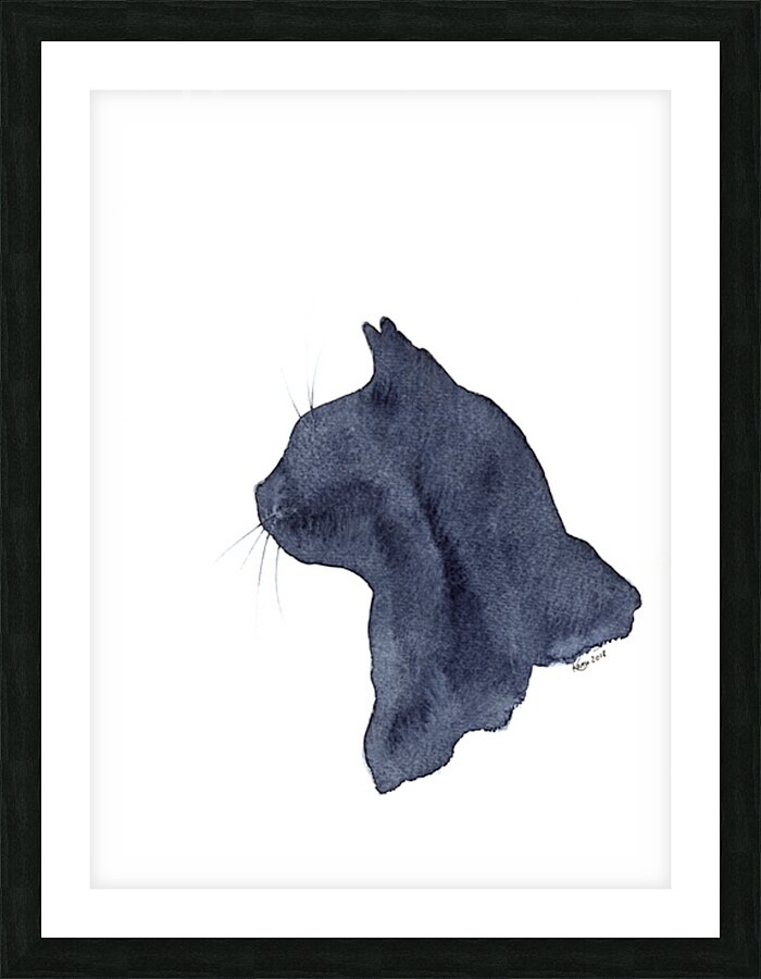 Black cat silhouette watercolor painting Picture Frame print