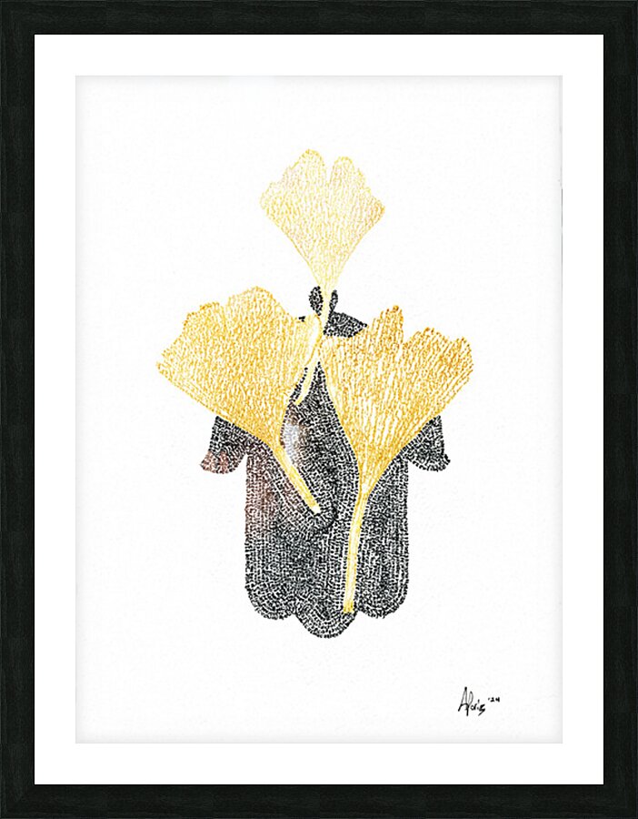 Hamsa Micro-Blessing with a Genko Leaf Monoprint Picture Frame print