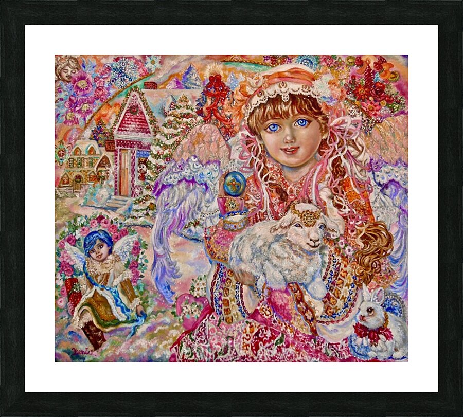 Yumi Sugai. An angel with a lamb. Picture Frame print