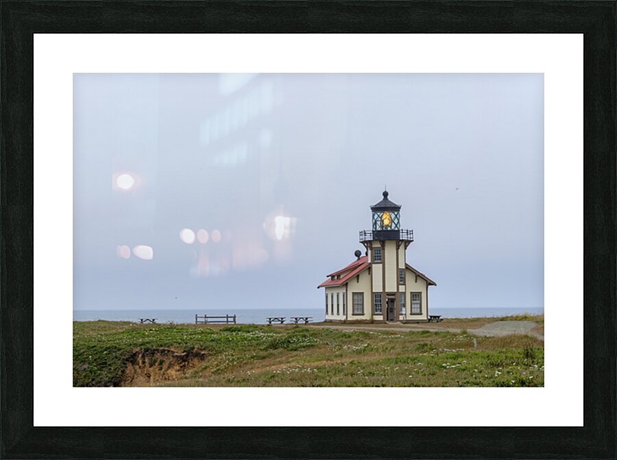 Point Cabrillo Lighthouse with light on Picture Frame print