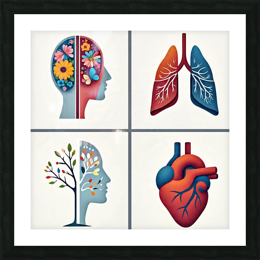 Medical Illustration of Brain and Heart – Clinic Wall Art Picture Frame print