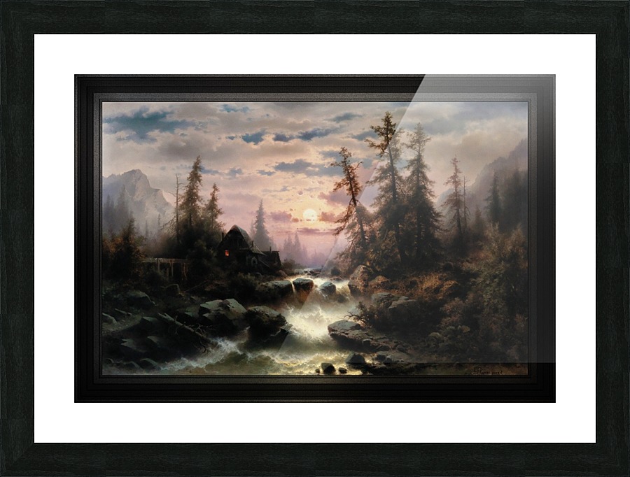 Mountain Stream in the Moonlight by Albert Rieger Picture Frame print
