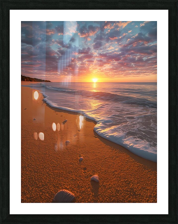 Golden Sunrise Beach – Stunning Ocean Waves and Yellow Sand Morning Scene Picture Frame print