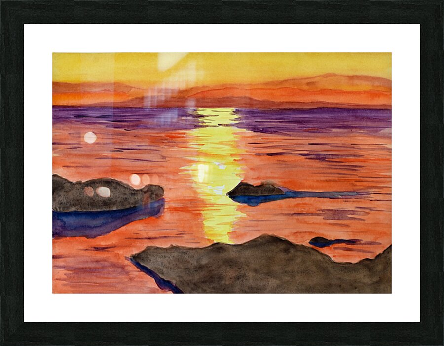 Orange sunset over the ocean Picture Frame print
