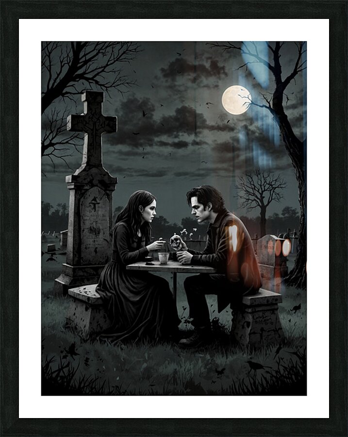 couple at night cemetery Picture Frame print