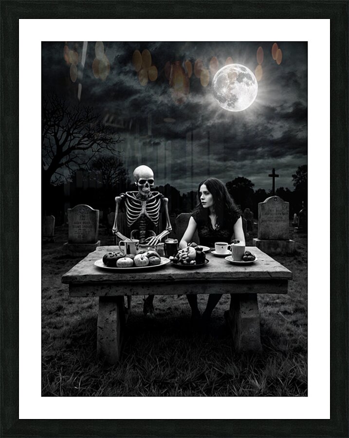 skeleton and girl cemetery Picture Frame print