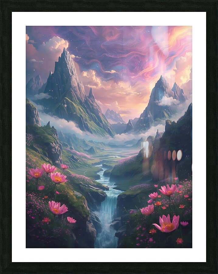 Dream Valley – Surreal Mountain Landscape Under a Magical Sky Picture Frame print