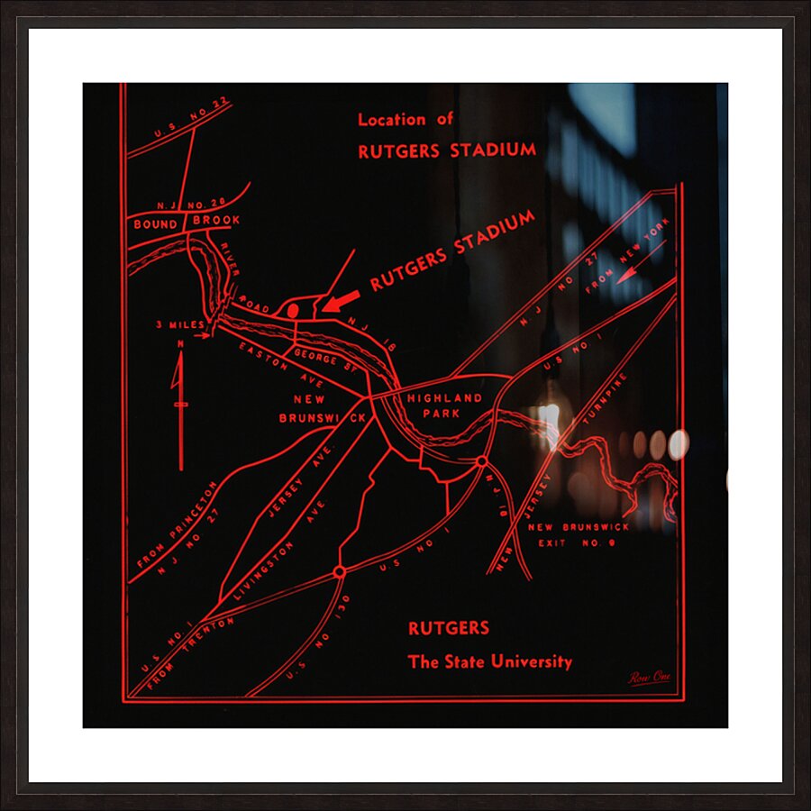 Vintage 1970s Rutgers Stadium Map Art Picture Frame print