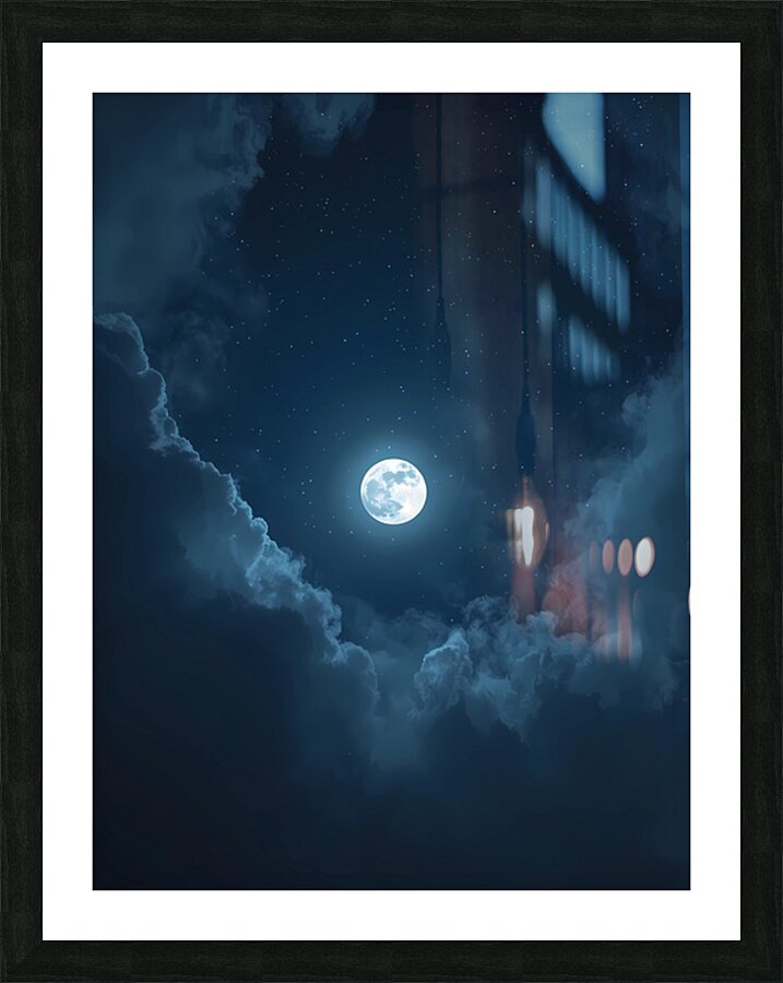 Full Moon in Starry Night Sky – Serene Lunar Landscape Picture Frame print