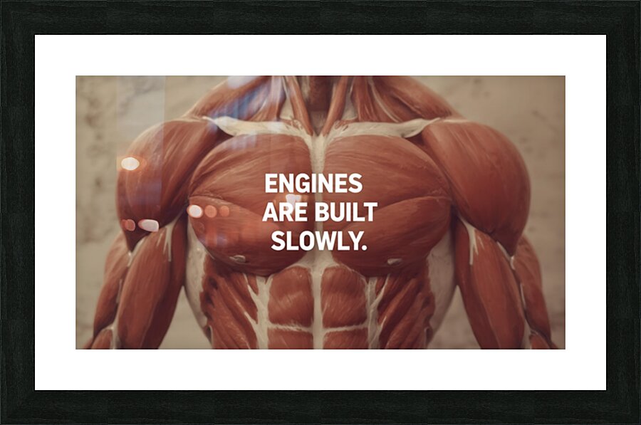 Engines Are Built Slowly — Muscular Anatomy Motivation Poster Picture Frame print
