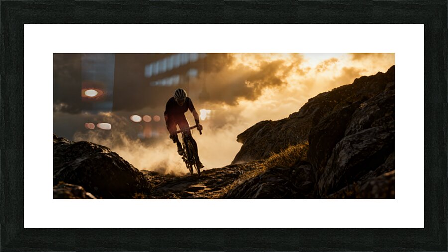 Into the Descent — Gravel Rider in the Storm Picture Frame print