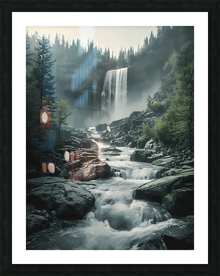 Powerful Waterfall in Mountain Forest – Breathtaking Nature Landscape Picture Frame print