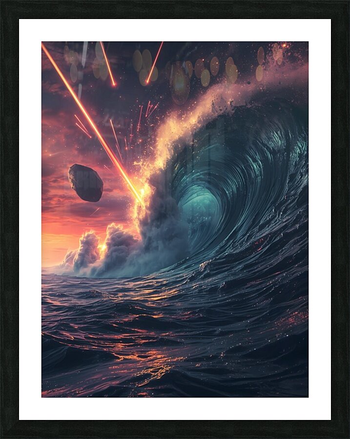 Apocalyptic Scene: Giant Waves and Meteor Strikes Picture Frame print