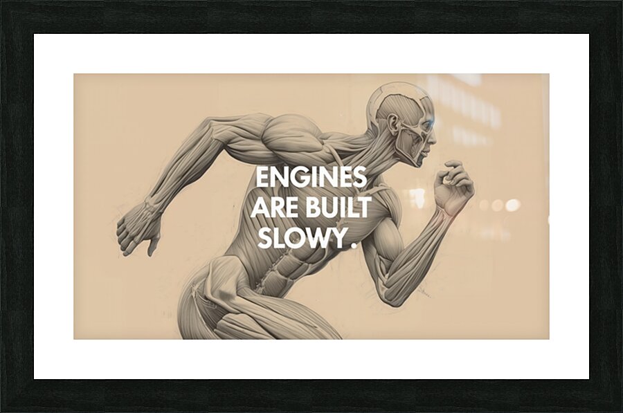 Engines Are Built Slowly — Runner Anatomy Motivation Poster Picture Frame print