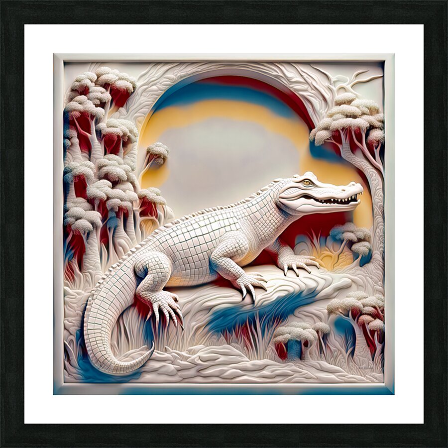  ALBINO 3D GATOR......VELVET ABSTRACT Picture Frame print