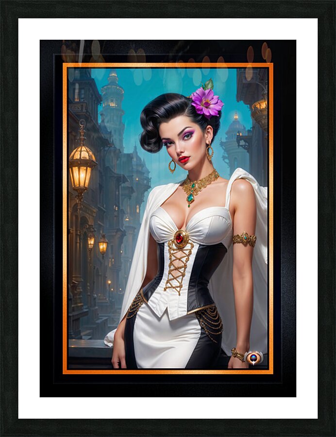 Baroque Beauty Valeriana Corvus Portrait Illustration Mesmerizing AI Concept Art by Xzendor7 Picture Frame print