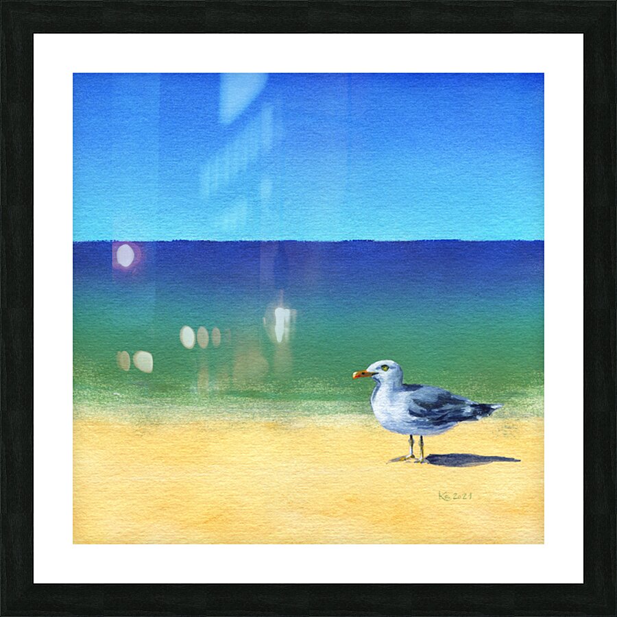 Seagull at the beach acrylic painting  Picture Frame print