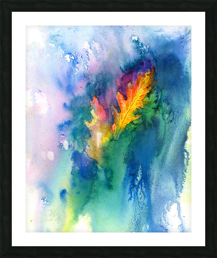 Oak leaves in autumn watercolor painting  Picture Frame print