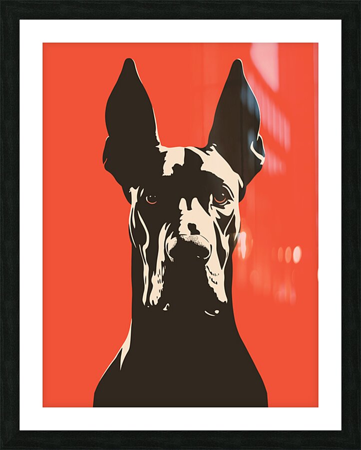 Bold Great Dane Dog Minimalist Black and Orange Dog Design for Dog Lovers Picture Frame print