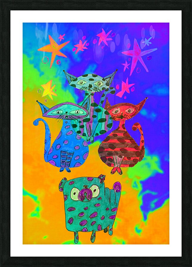 Abstract Cats Pug and Stars Picture Frame print