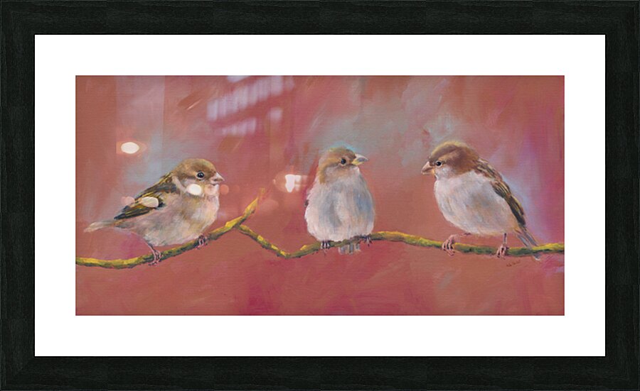 Three sparrows on a branch Picture Frame print