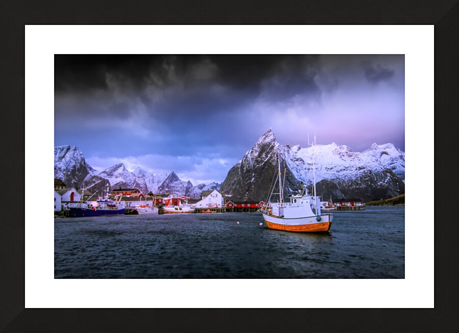 Snowy Hamnoy Norwegian Fishing Village Picture Frame print