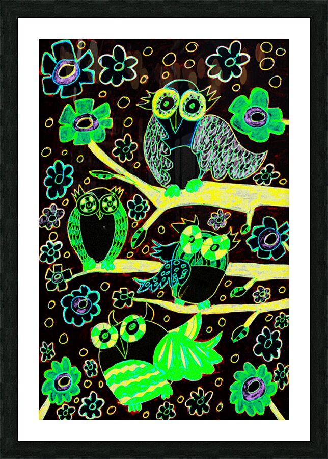 Abstract Vivid Owls Picture Frame print