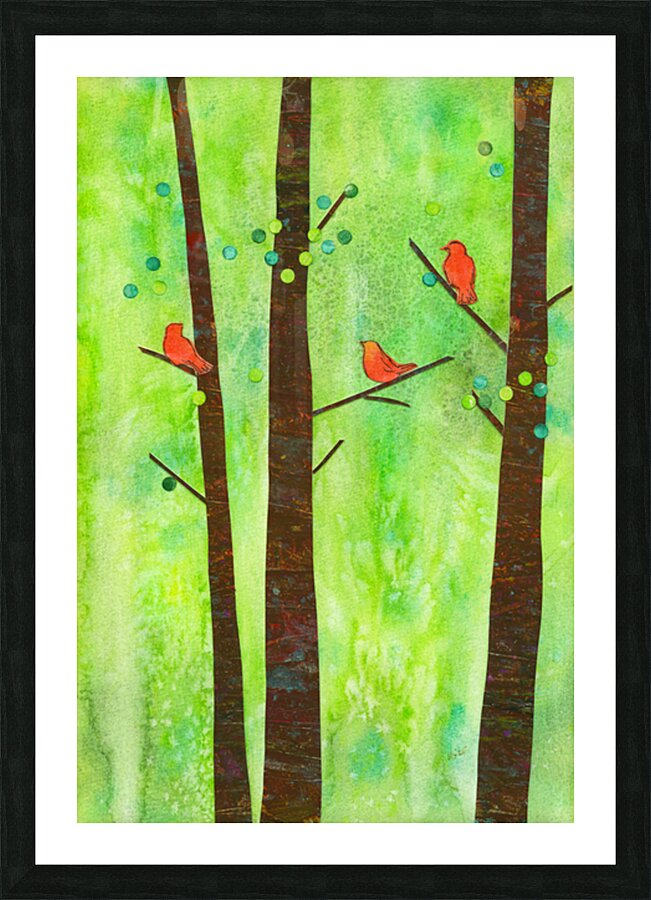Birds in a summer forest paper collage Picture Frame print