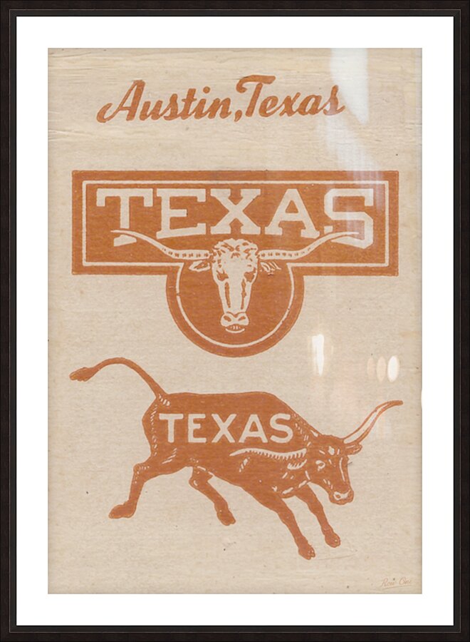 Vintage Austin Texas and Longhorn Art Picture Frame print