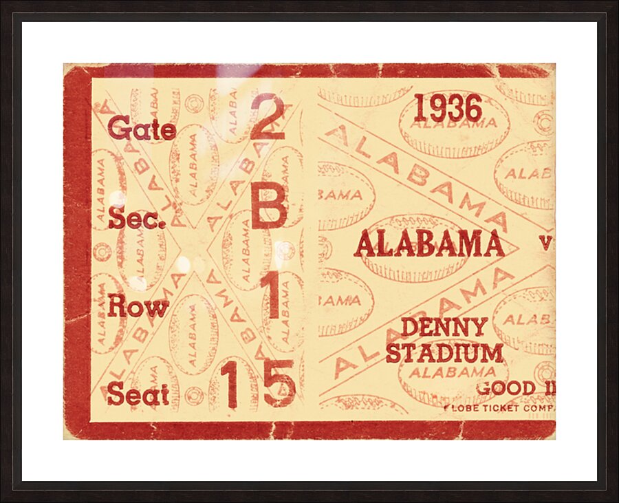 1936 Alabama Crimson Tide Football Ticket Remix Picture Frame print