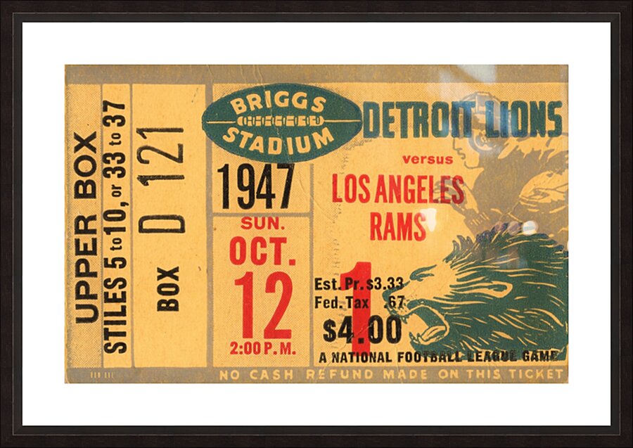 1947 LA Rams at Detroit Lions Ticket Art Picture Frame print