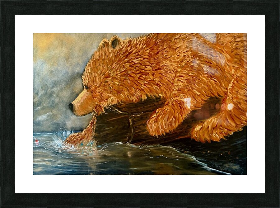 IMG 3428 grizzly bear staring at a fishing bobber Picture Frame print