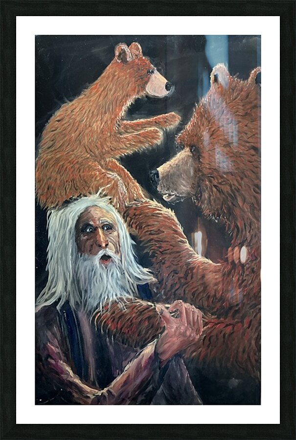 IMG 0147 mountain man and grizzly bear cub on his head Picture Frame print