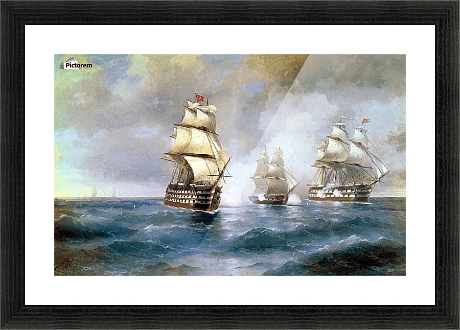RUSSIAN SHIP MERCURY ATTACKED BY TURKISH SHIPS PAINTING ART REAL CANVAS PRINT