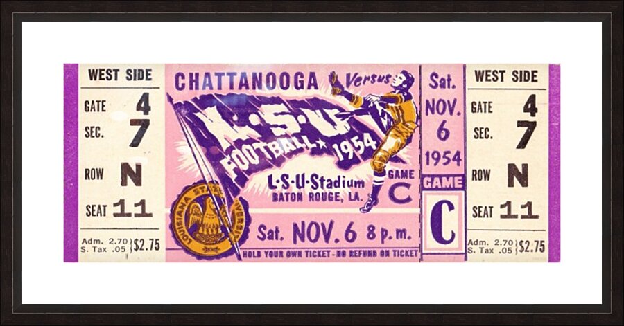 1954 Chattanooga vs. LSU Football Ticket Art Picture Frame print