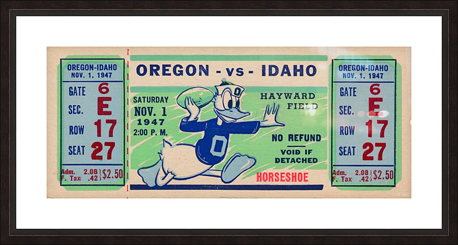 1947 Idaho vs. Oregon Ducks Football Ticket Canvas  Framed Print Print