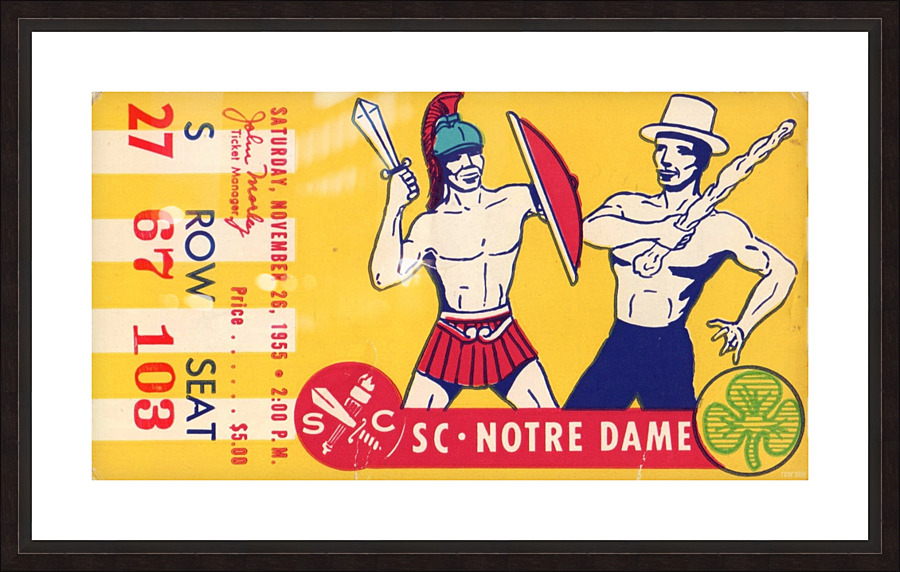 1955 USC vs. Notre Dame Football Ticket Art  Framed Print Print