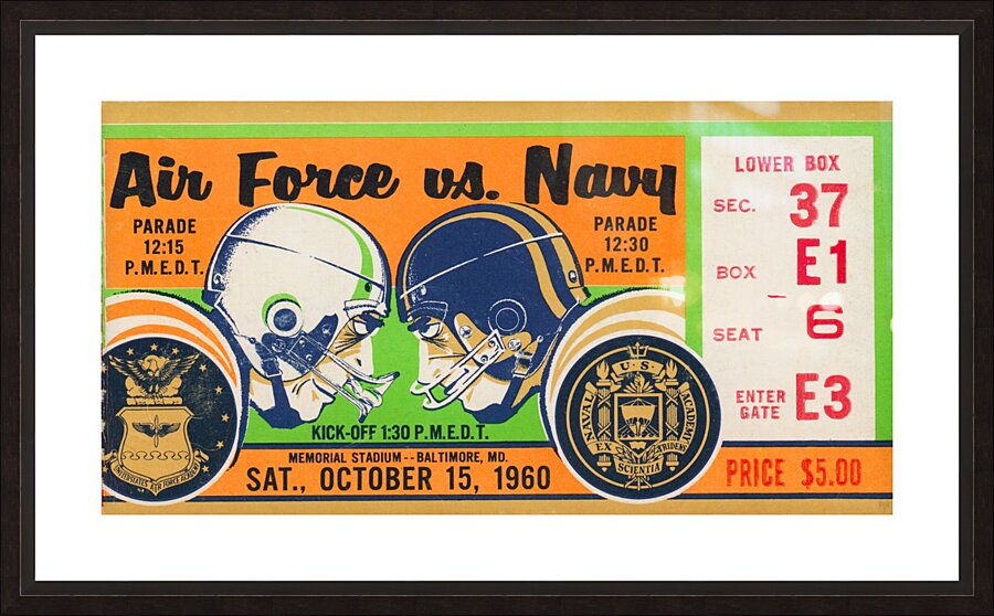 1960 Air Force vs. Navy Football Ticket Art Picture Frame print