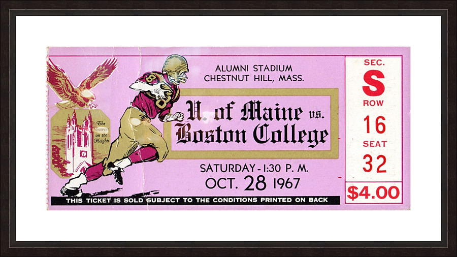 1967 Maine vs. Boston College Football Ticket Art  Framed Print Print
